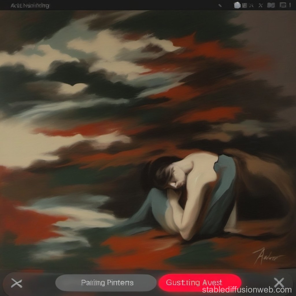 Melancholic Figure Amidst Abstract Stormy Sky