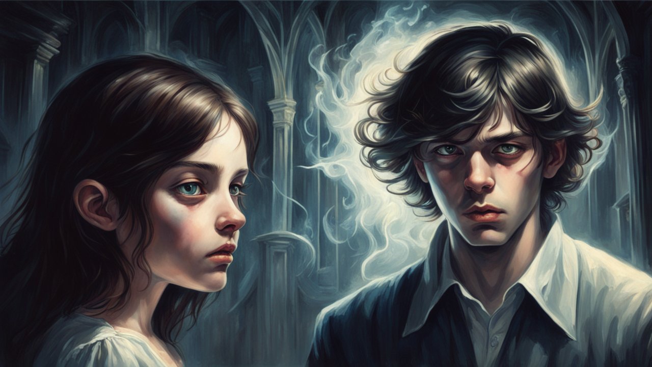 Melancholic Portrait of Two Youths in Gothic Setting