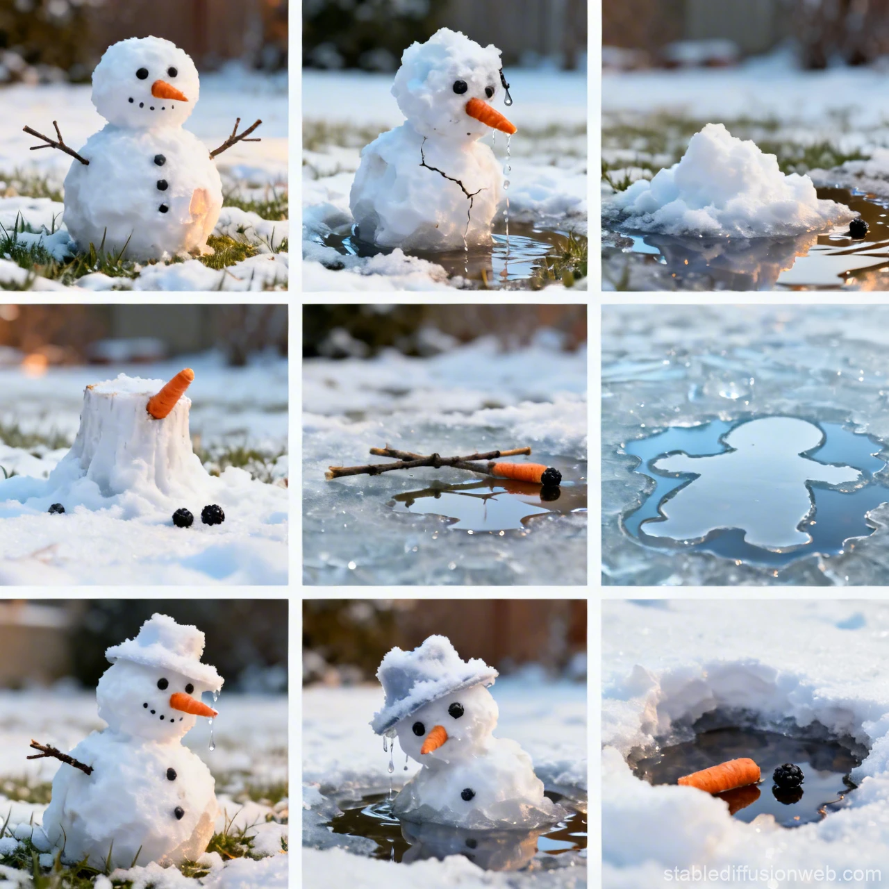 Melting Snowman Story in Nine Frames