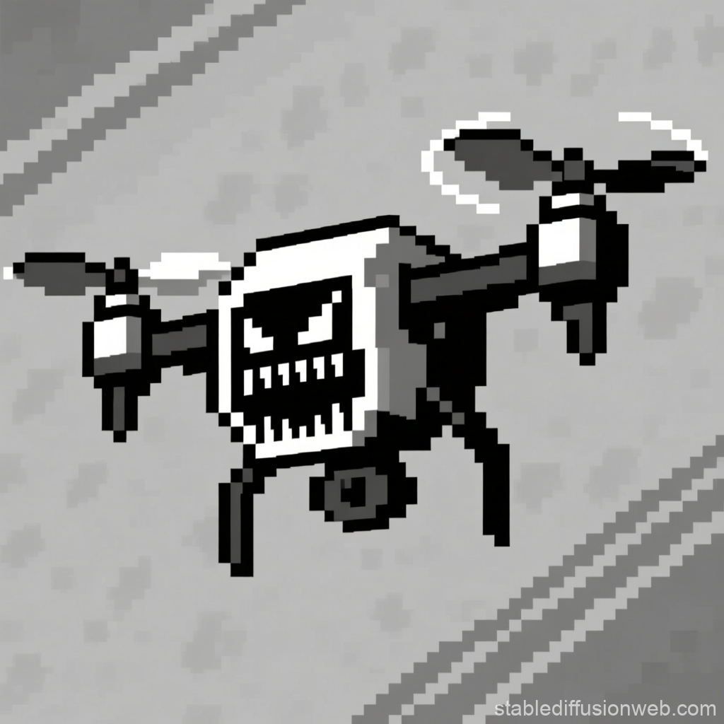 Menacing Pixel-Art Drone with Angry Face