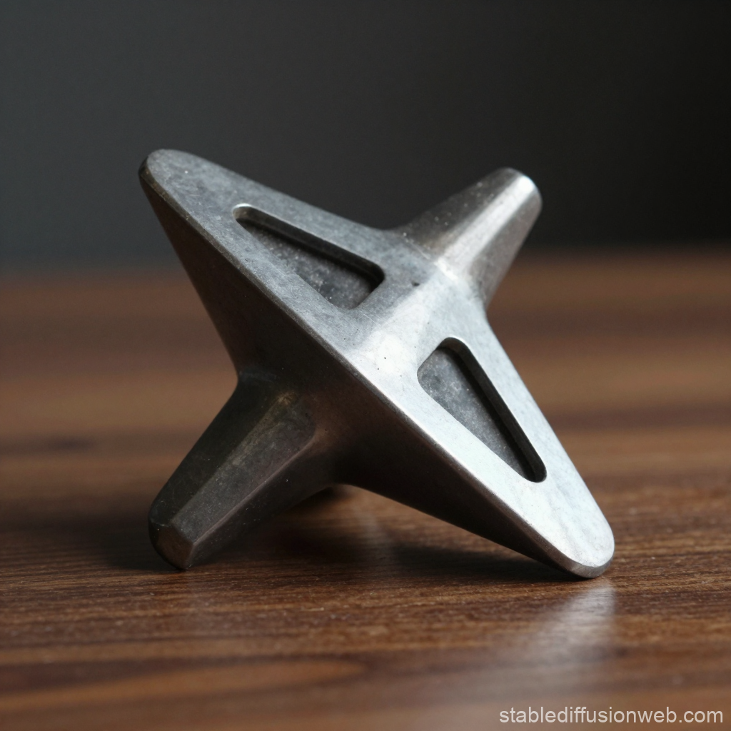 Metal Geometric Spinning Top on Wooden Surface
