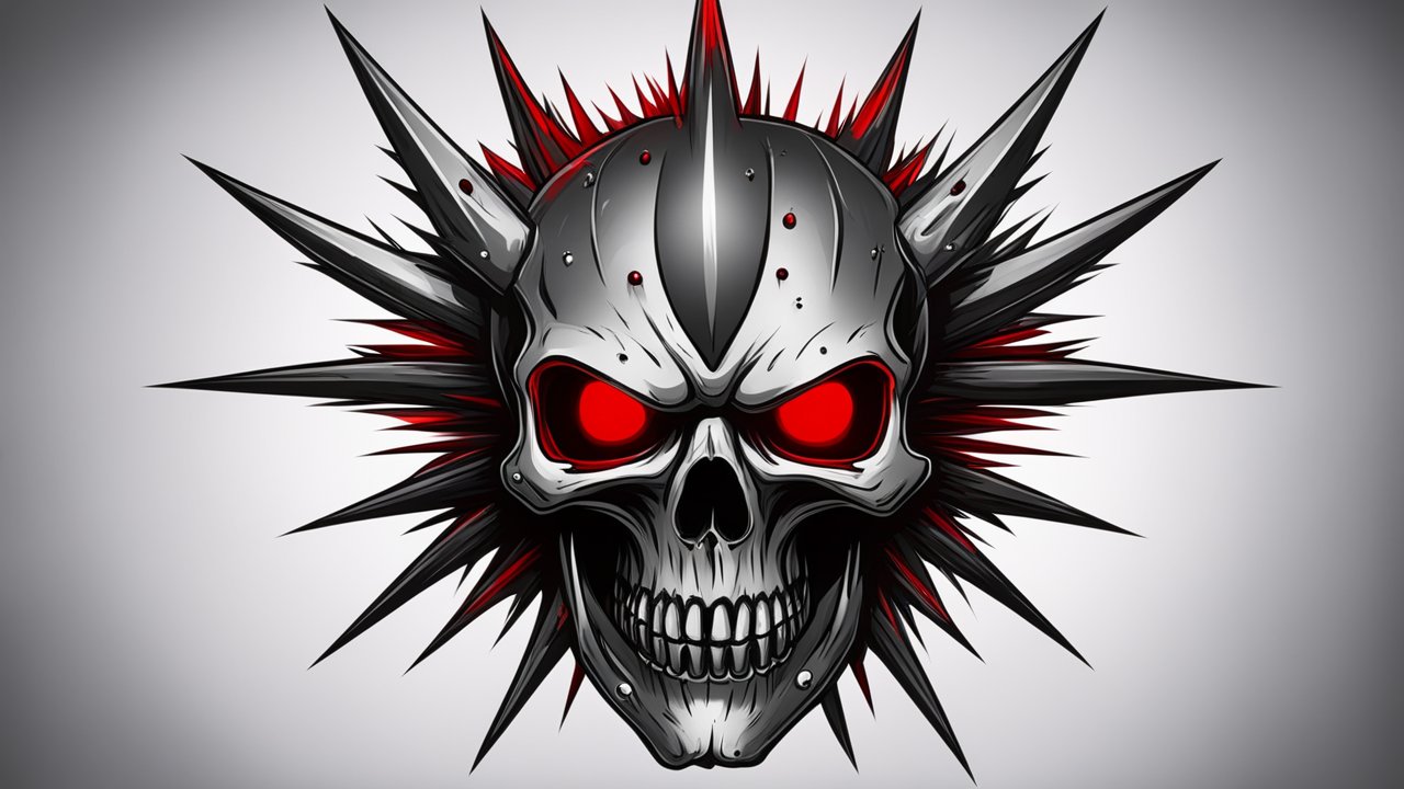 Metal Skull with Red Glowing Eyes and Spikes