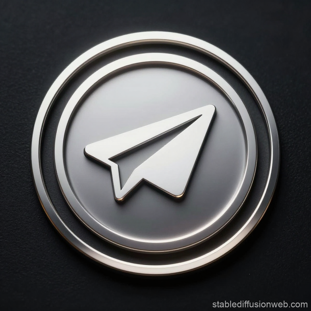 Metallic Telegram Paper Plane Logo Badge