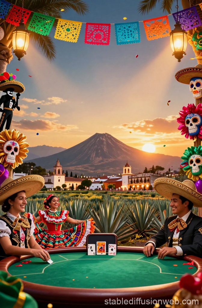 Mexican Carnival Poker Tournament at Sunset with Traditional Attire