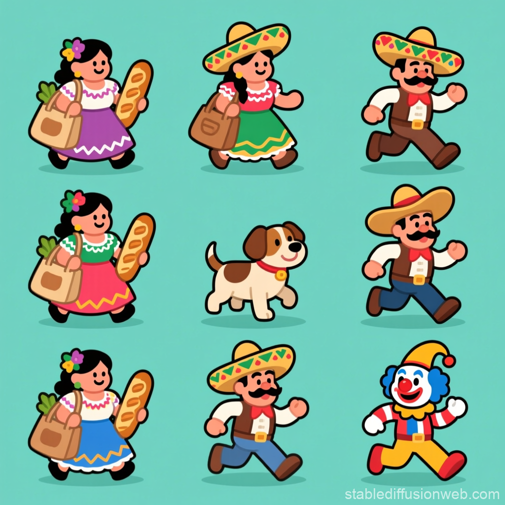 Mexican Crowd Sprite Sheet with Traditional Characters