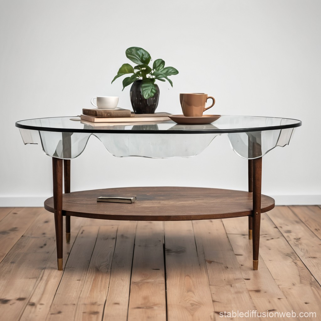 Mid-Century Modern Glass and Wood Coffee Table with Decor