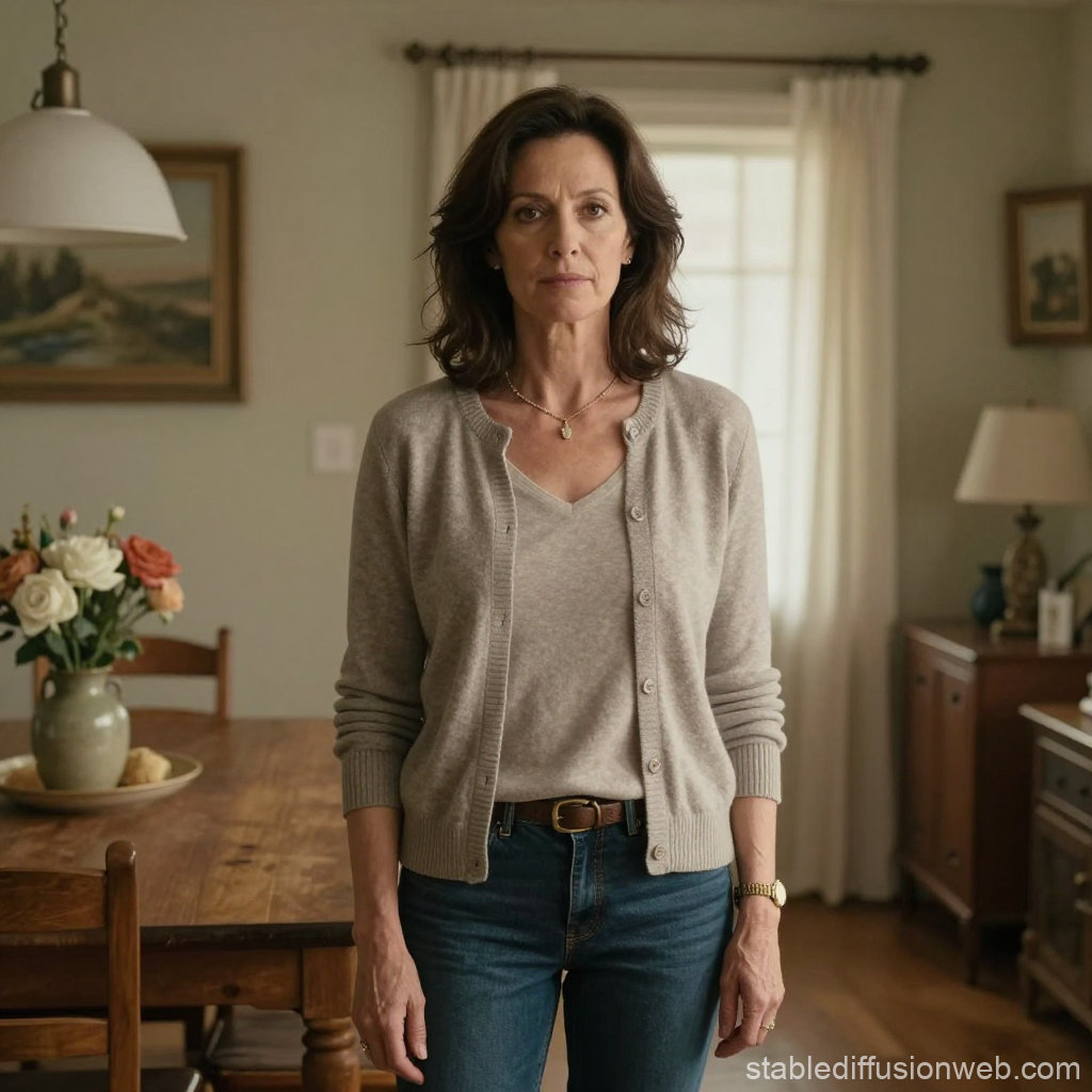 Middle Aged Woman Standing in Cozy Dining Room