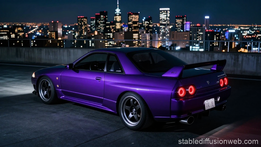Midnight Purple Nissan GTR R32 at Night