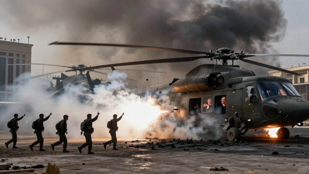Military Helicopter Under Attack with Soldiers Advancing
