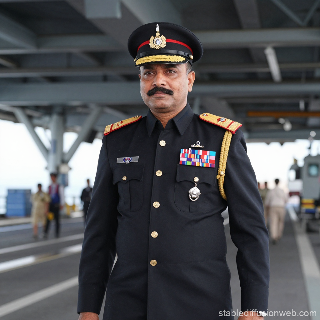 Military Officer in Formal Uniform on Aircraft Deck