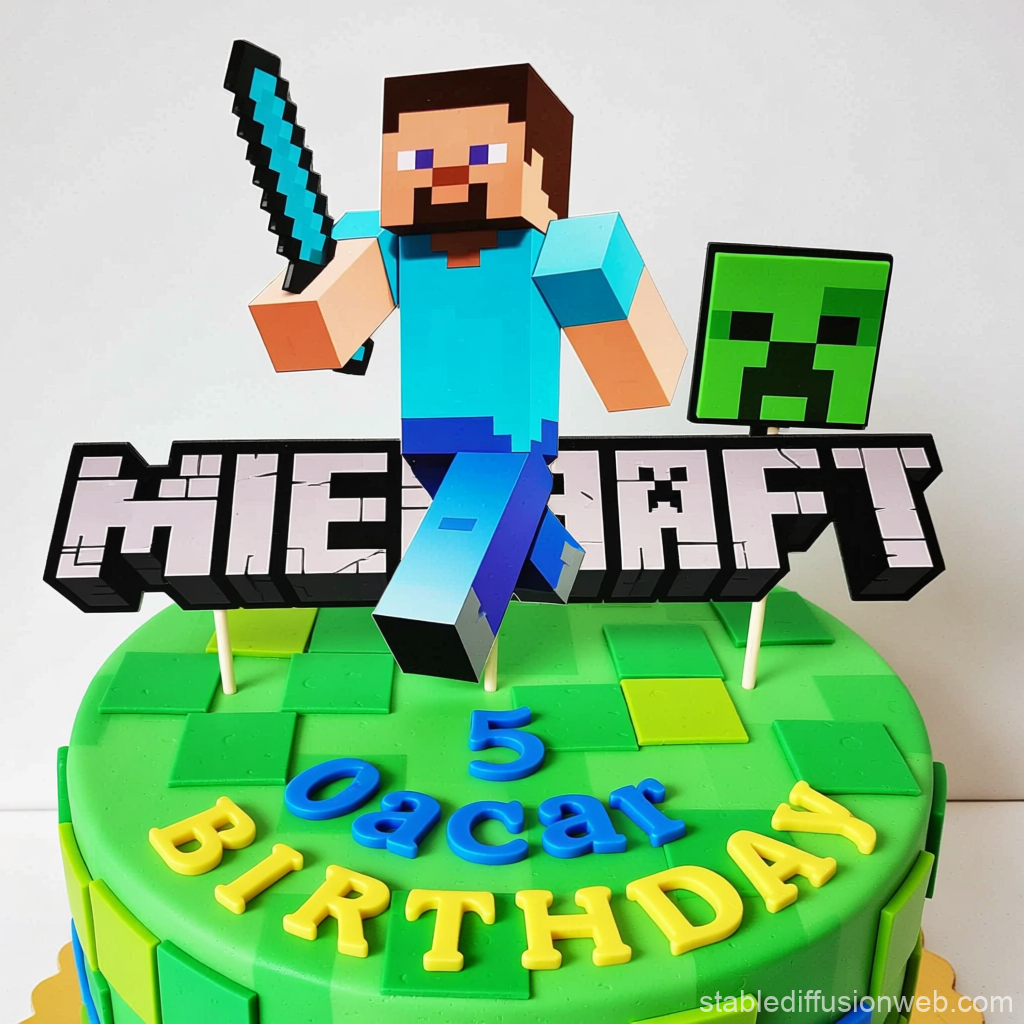 Minecraft Themed Birthday Cake with Character Toppers