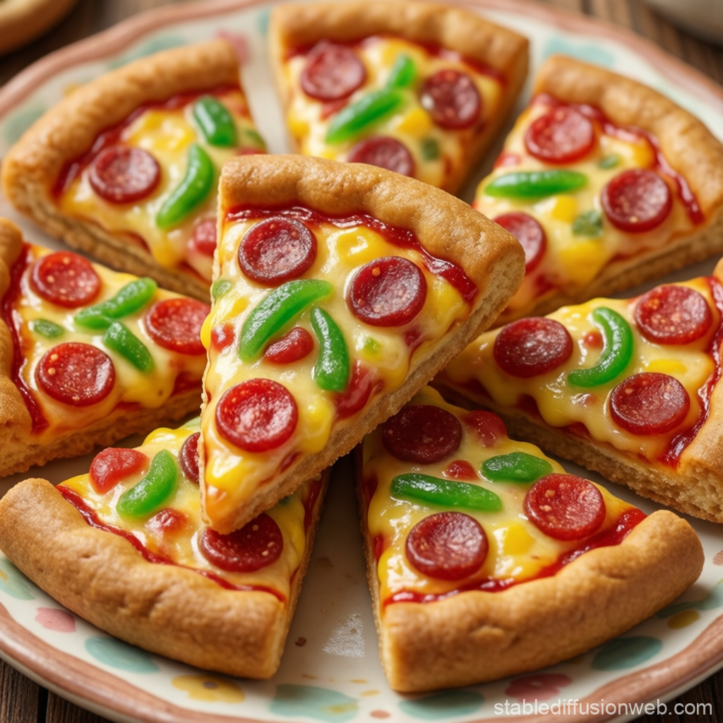 Mini Pizza Shaped Gummy Candies on Decorative Plate