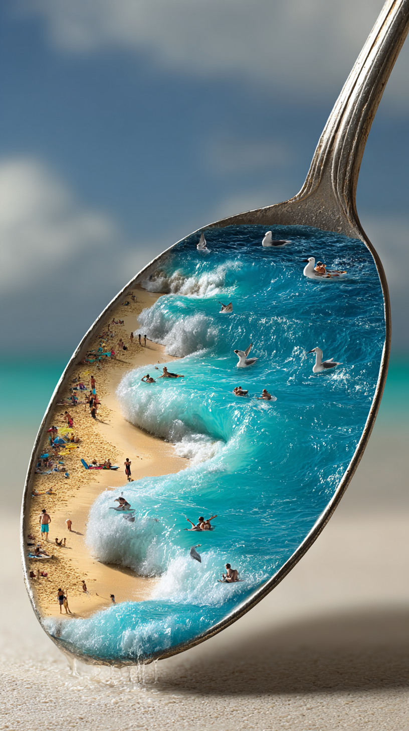 Miniature Beach Scene Inside a Spoon