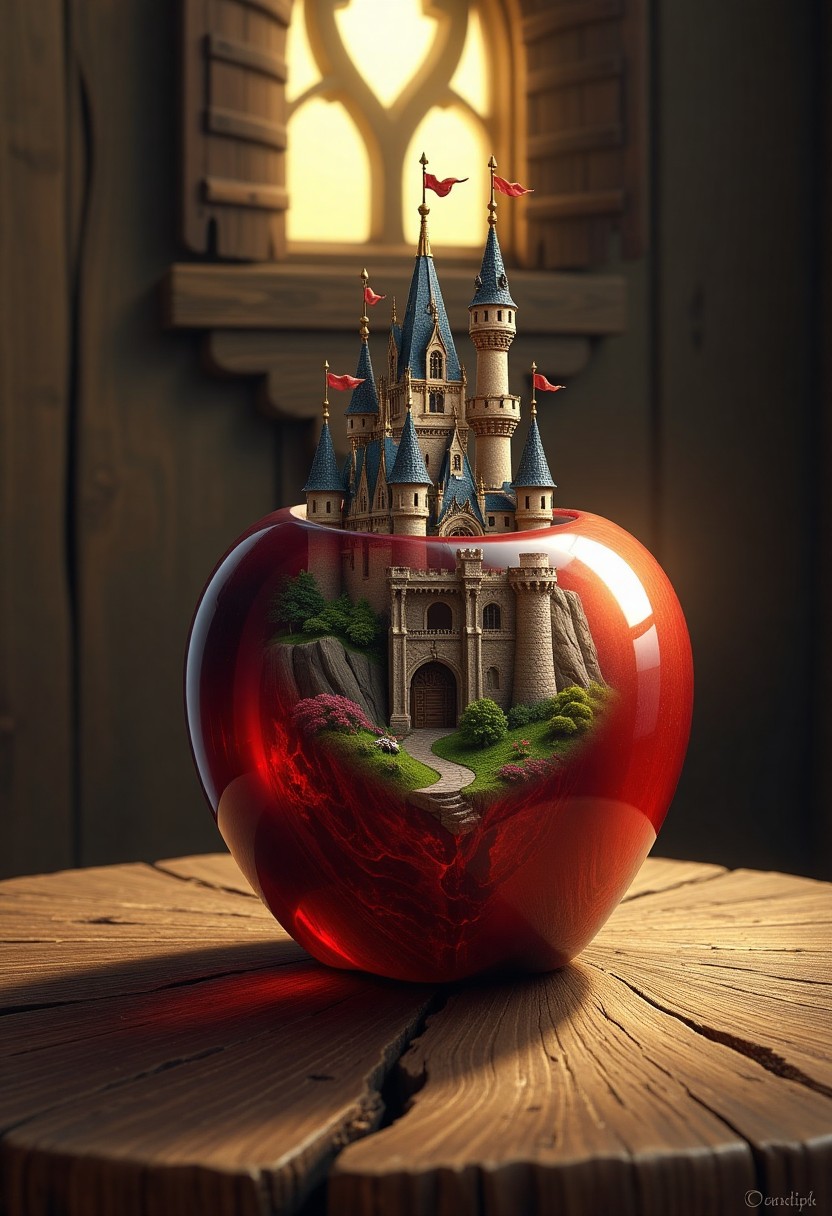 Miniature Castle Inside a Glossy Red Apple
