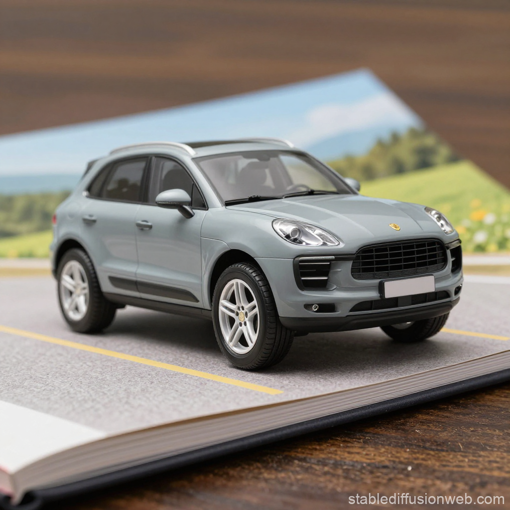 Miniature Porsche SUV Model on Open Book