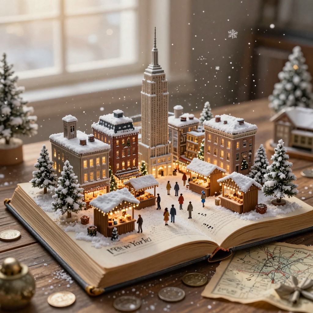 Miniature Snowy New York City Pop-Up Book Scene