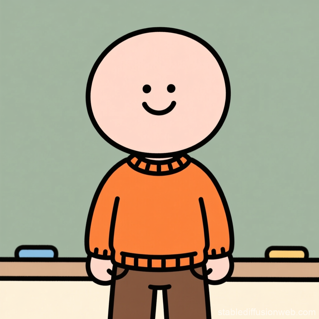 Minimal Cartoon Character with Orange Sweater