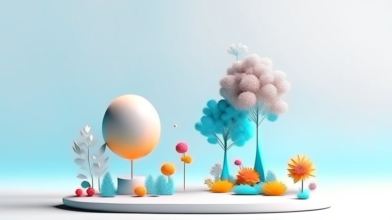 Minimalist Abstract 3D Floral Composition on White Platform