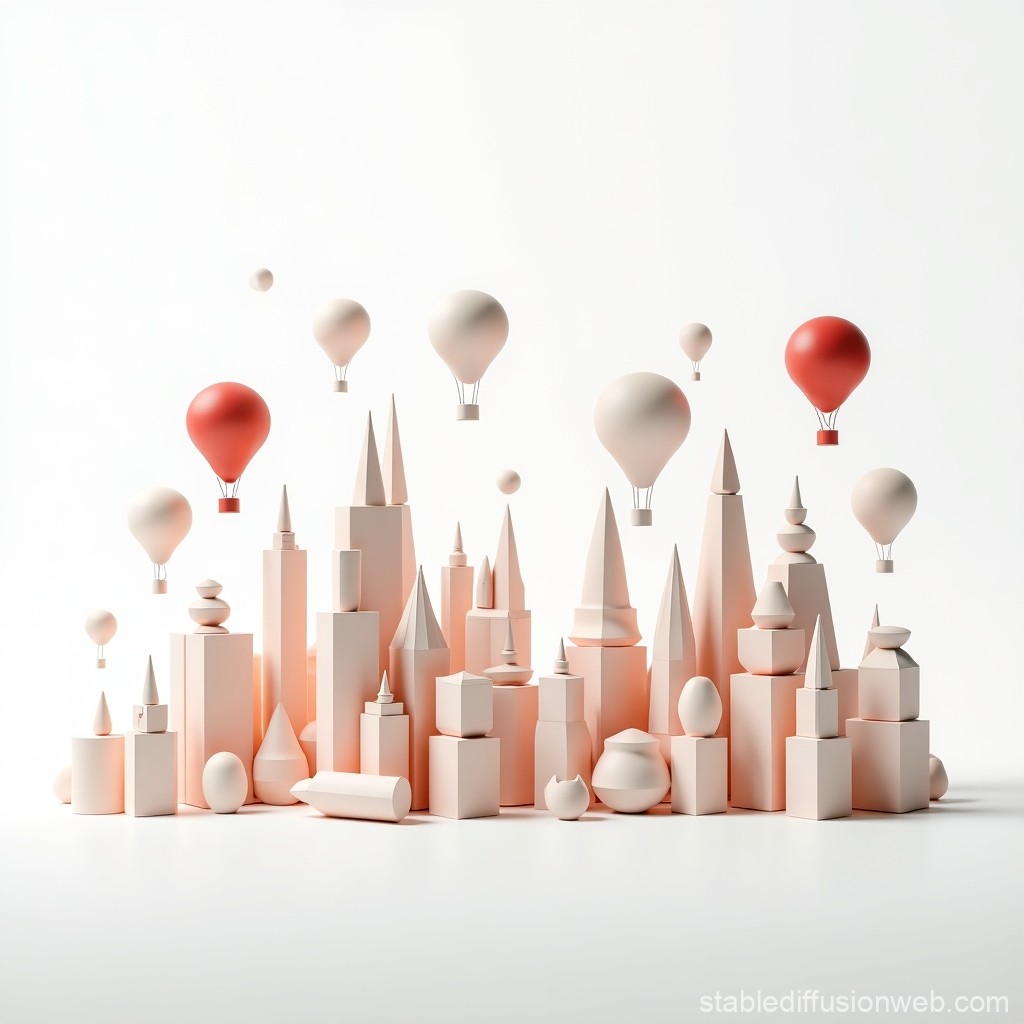 Minimalist Abstract Cityscape with Hot Air Balloons