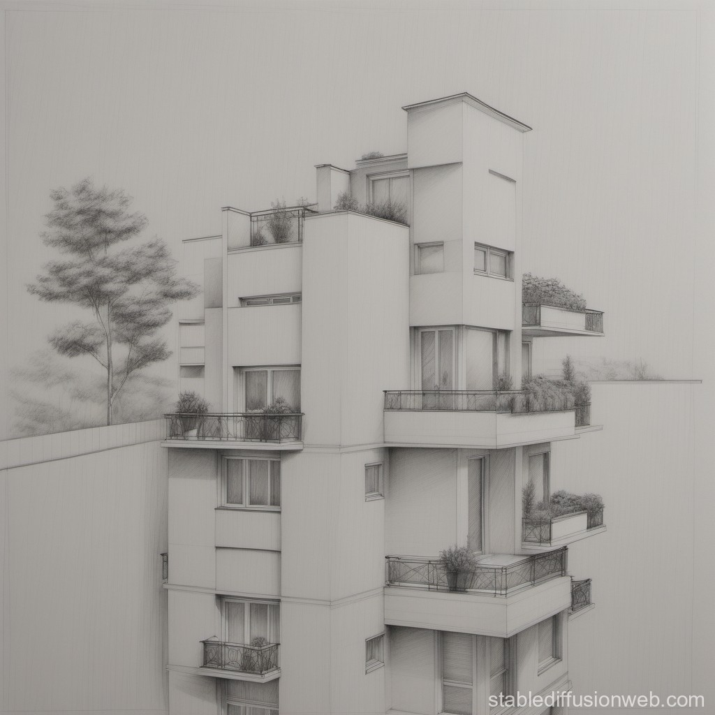 Minimalist Architectural Sketch of Modern Apartment Building