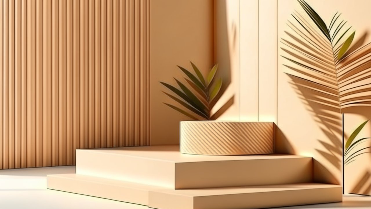 Minimalist Beige Product Display with Plant Shadows