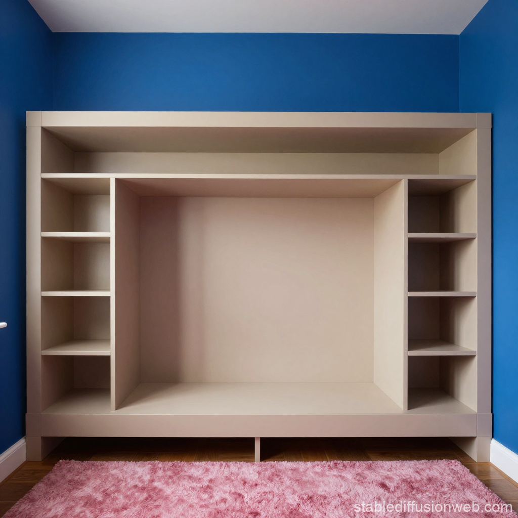 Minimalist Beige Storage Unit in Blue Room