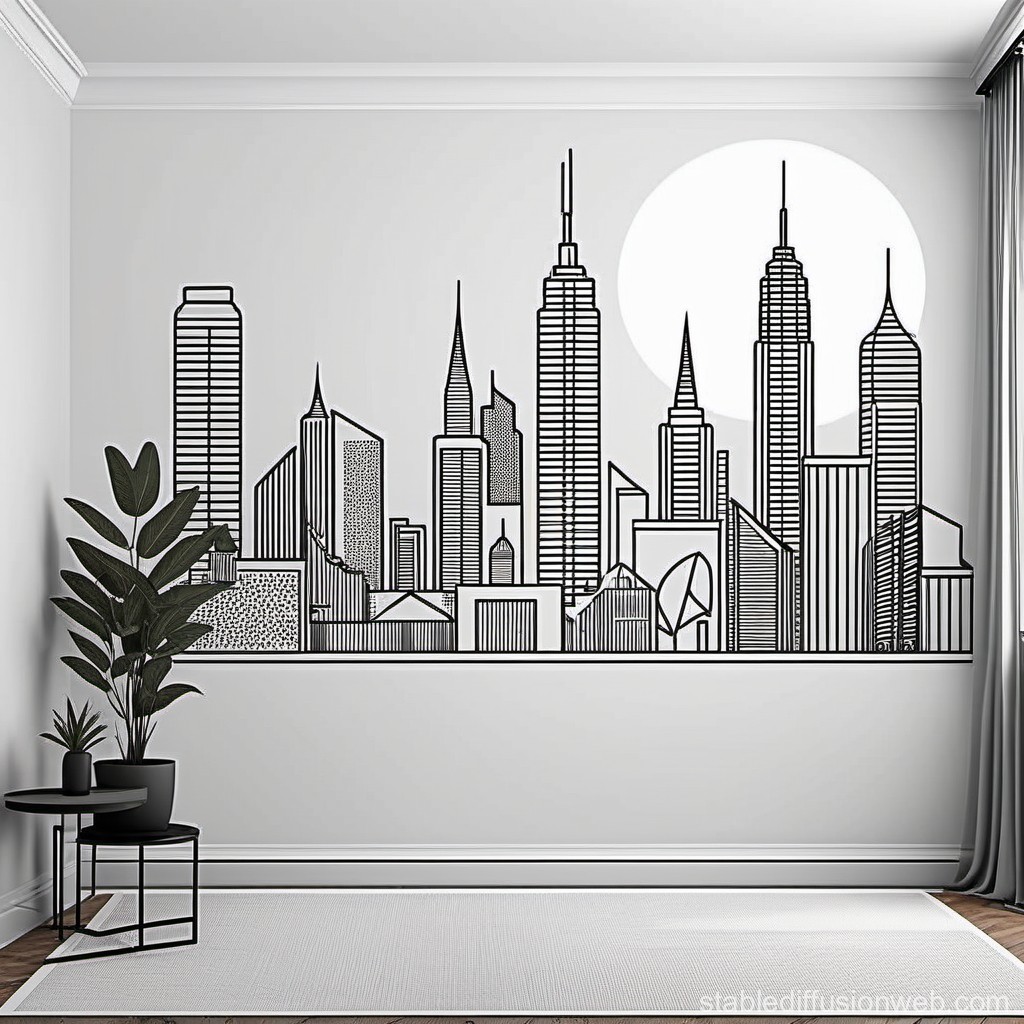 Minimalist Black and White City Skyline Wall Art