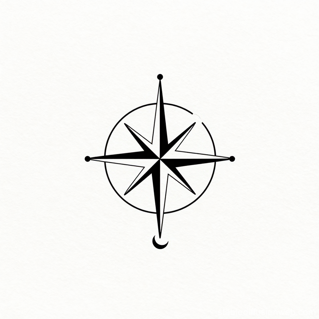 Minimalist Black Compass Tattoo Design