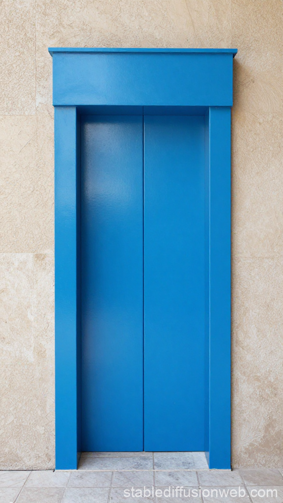 Minimalist Blue Elevator Doors in Beige Wall