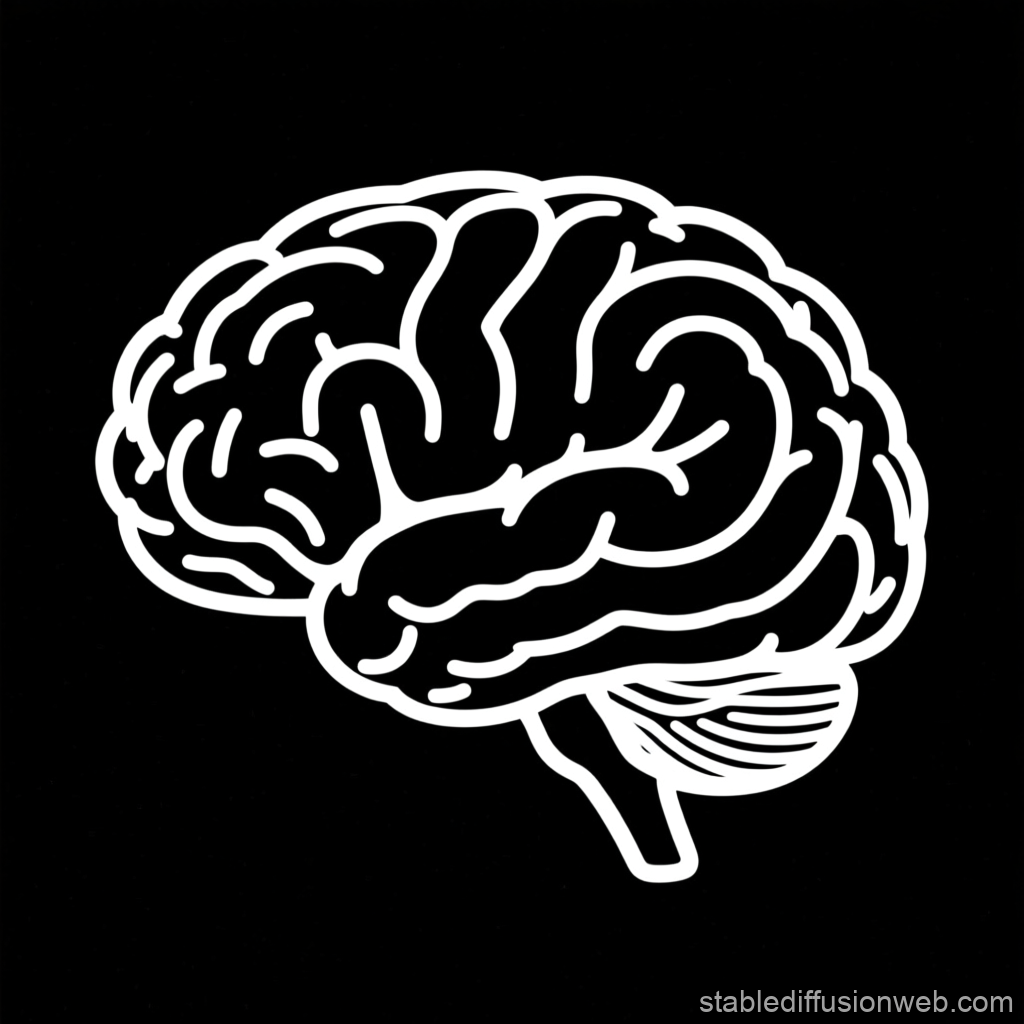 Minimalist Brain Outline on Black Background