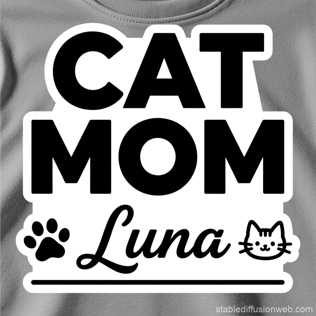 Minimalist Cat Mom T-Shirt Design with Name Luna