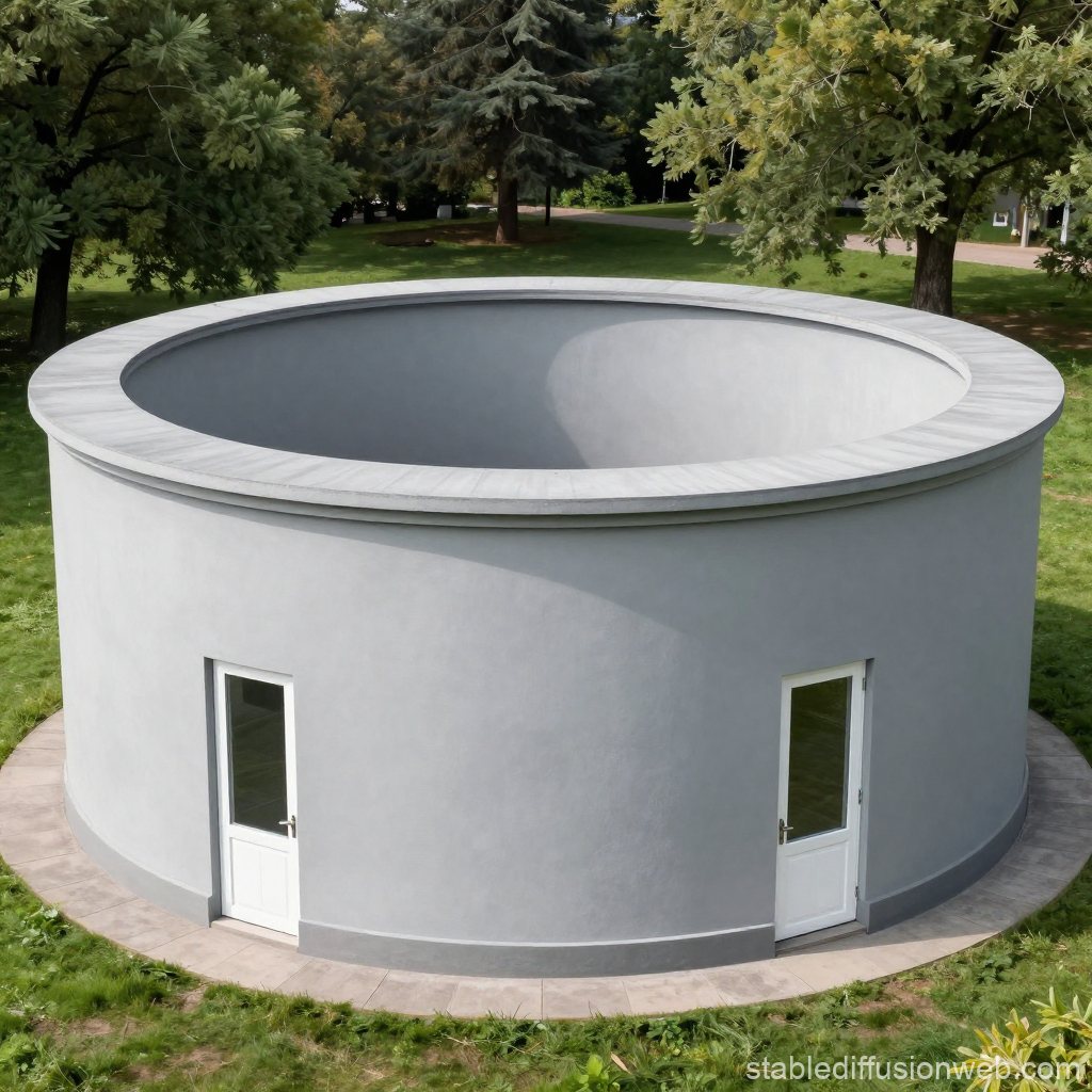 Minimalist Circular Building with Open Roof in Green Park