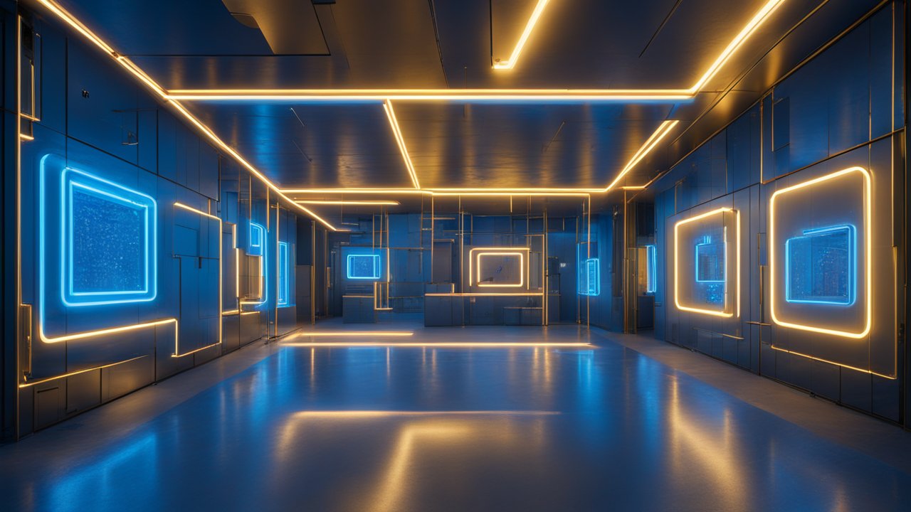 Minimalist Cubic Interior with Neon Lighting