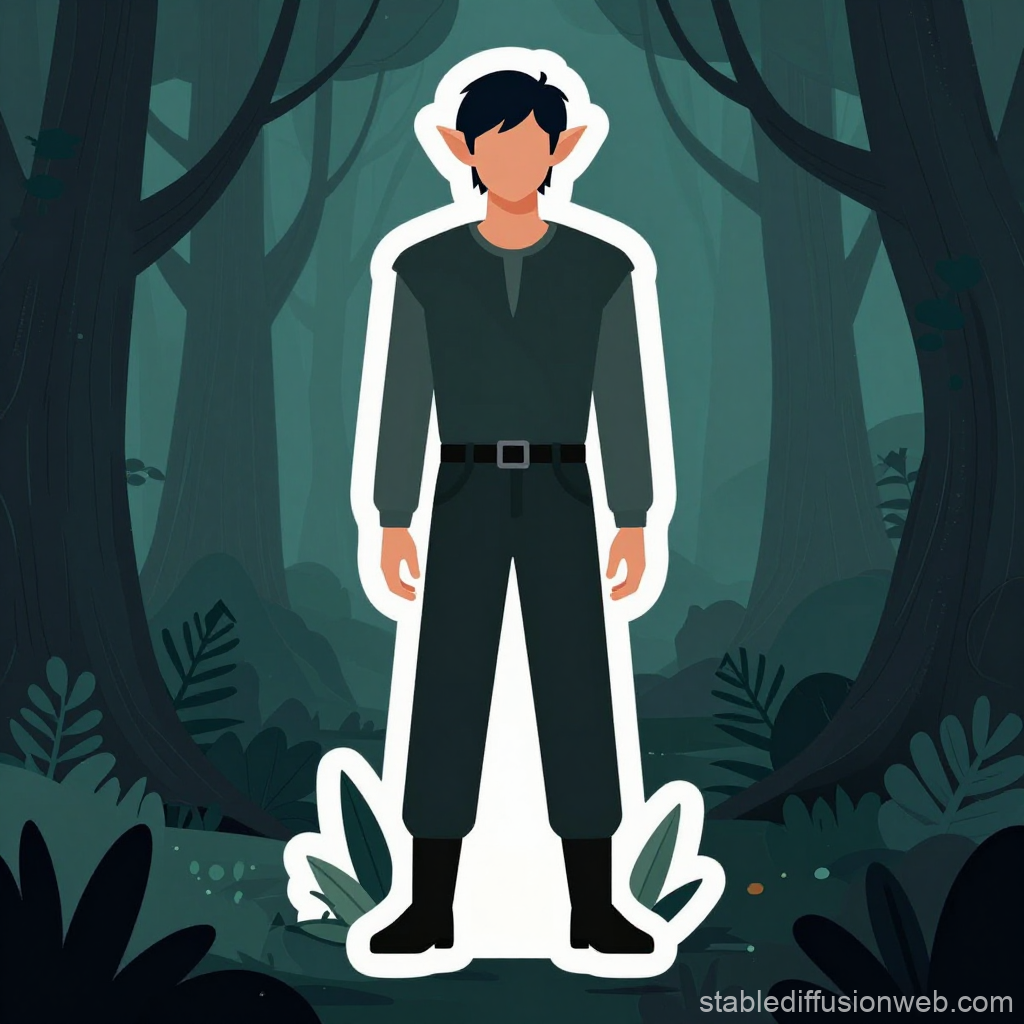 Minimalist Dark Fantasy Elf in Forest