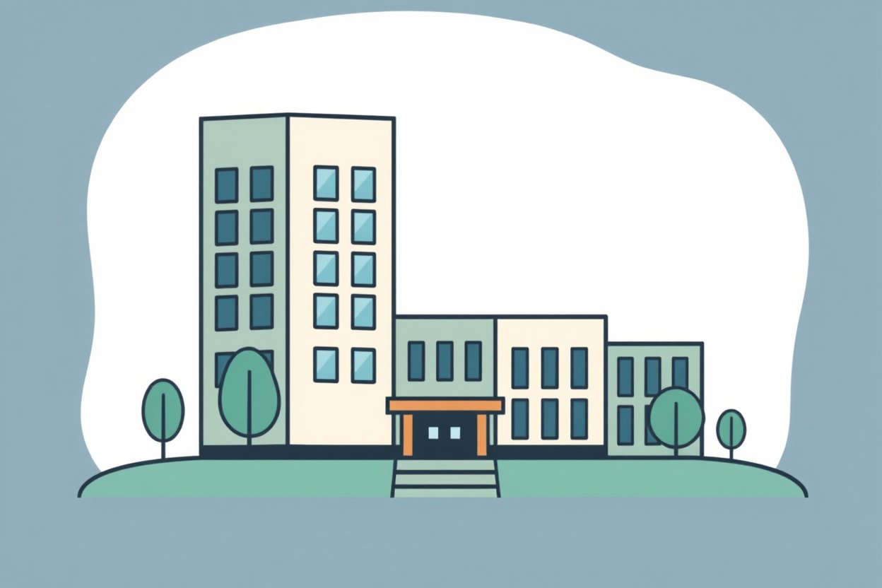 Minimalist Flat Design Illustration of a Modern Building