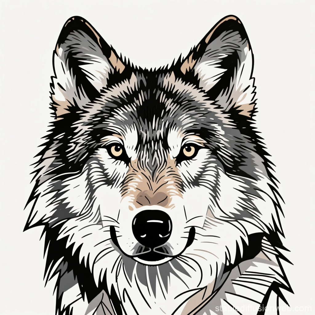 Minimalist Front View Wolf Head Illustration