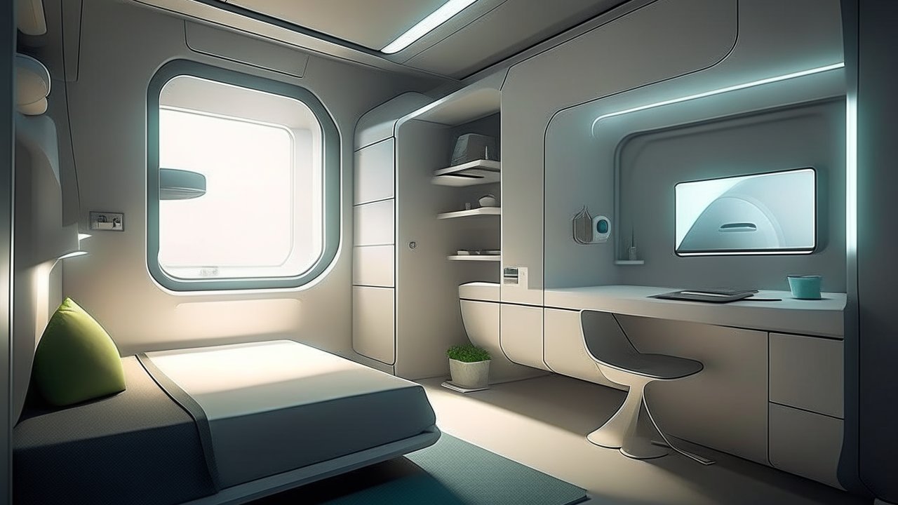 Minimalist Futuristic Bedroom with Soft Morning Light