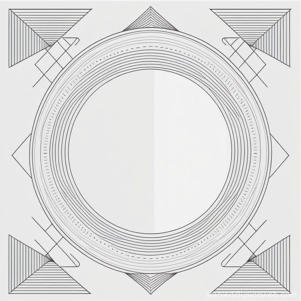 Minimalist Geometric Line Art with Circular and Triangular Patterns