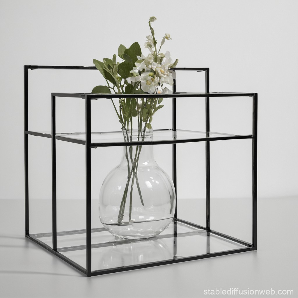 Minimalist Glass Vase with White Flowers in Geometric Frame
