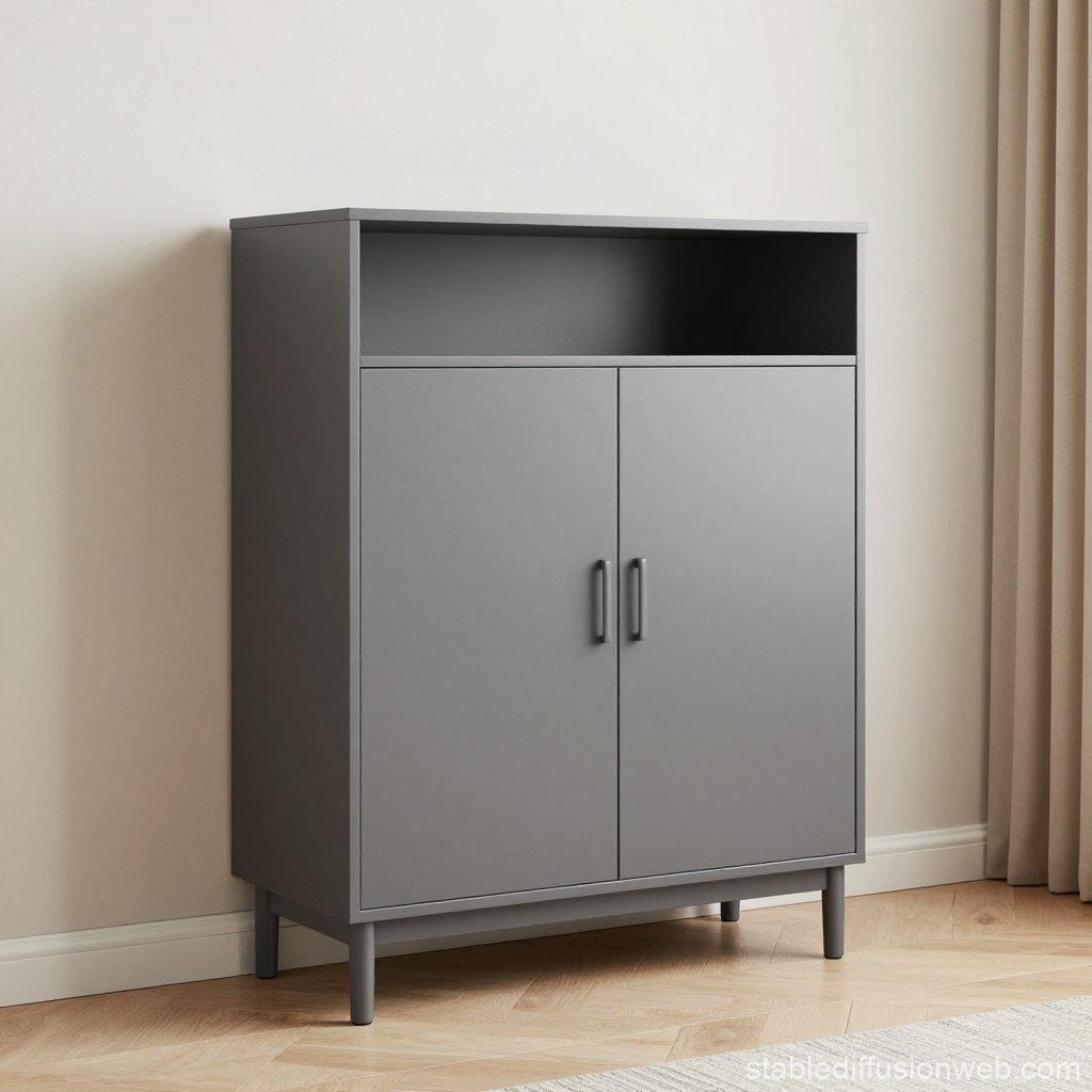 Minimalist Gray Storage Cabinet in Modern Apartment