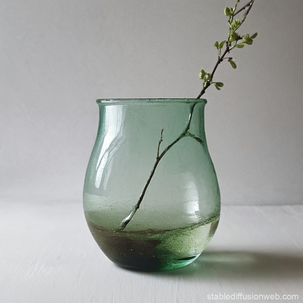 Minimalist Green Glass Vase with Branch