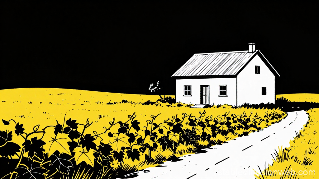 Minimalist House by Yellow Field Under Black Sky