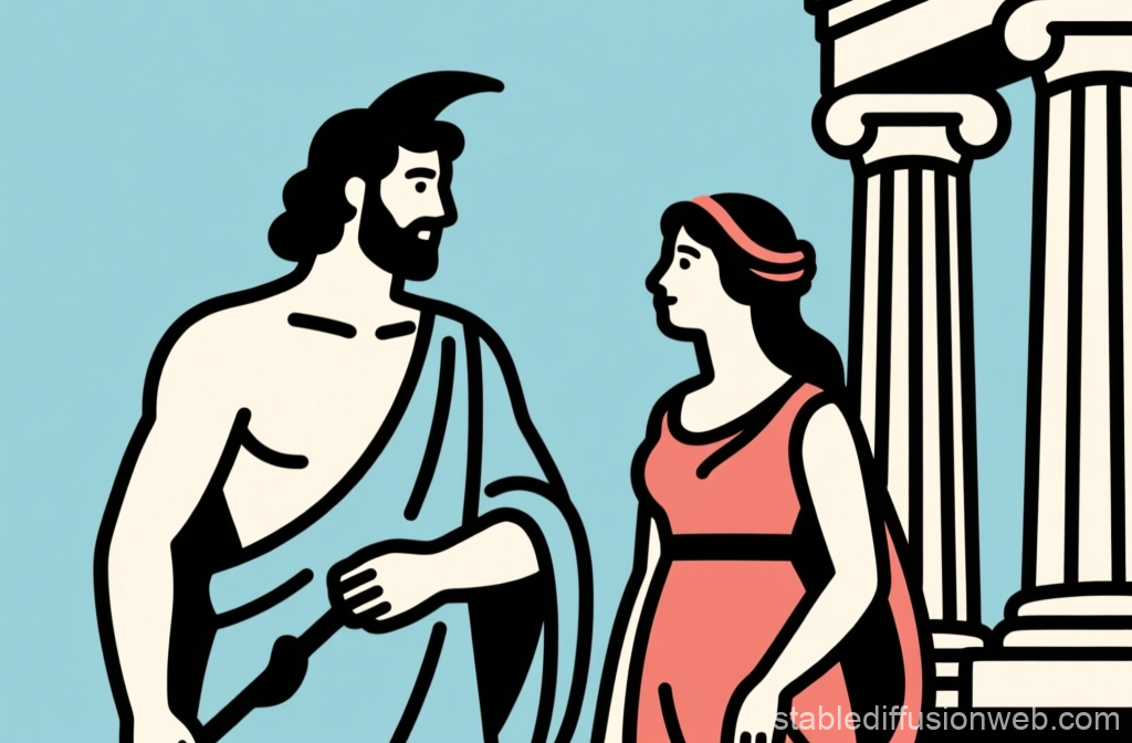 Minimalist Illustration of Orpheus and Eurydice