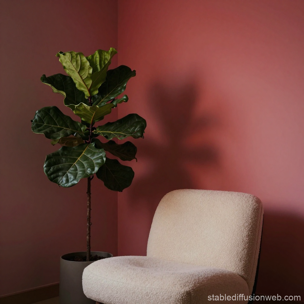 Minimalist Interior with Cozy Chair and Green Plant