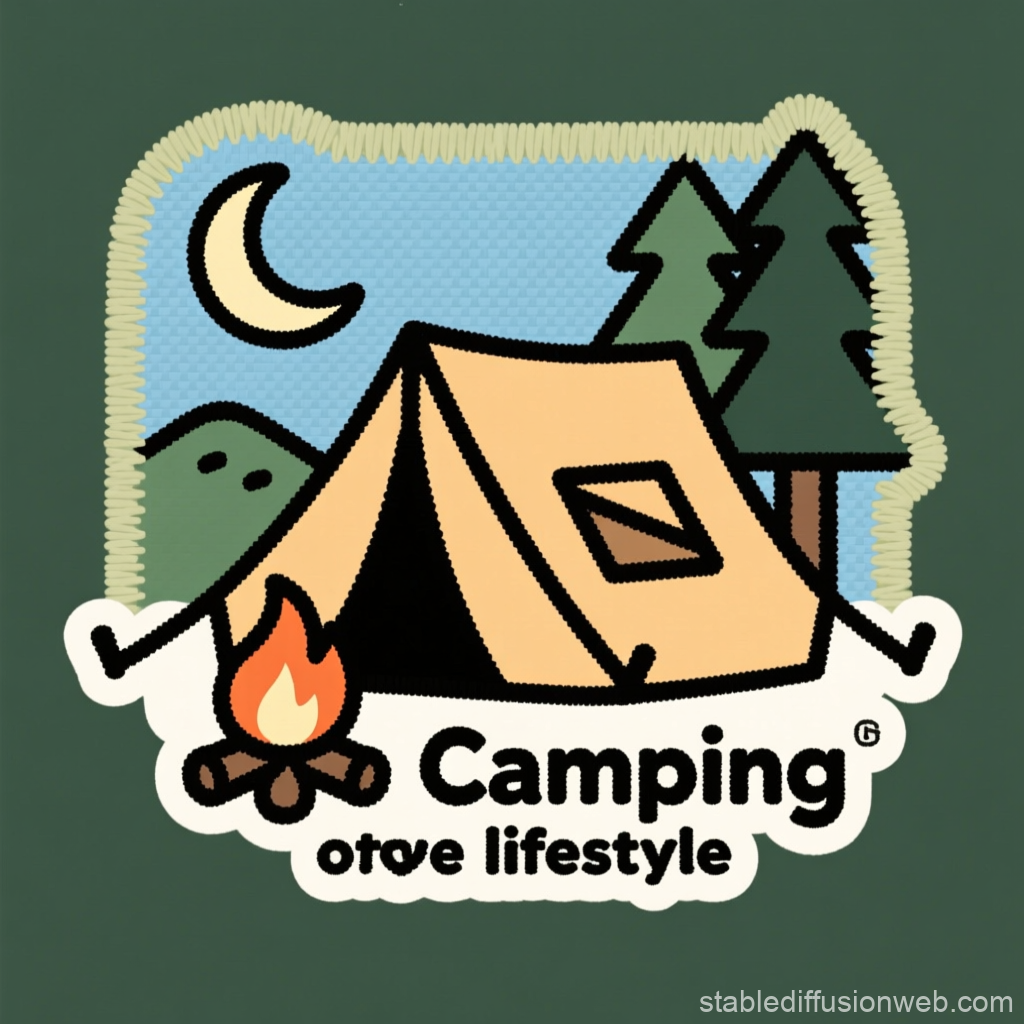 Minimalist Japanese Camping Logo with Tent and Campfire