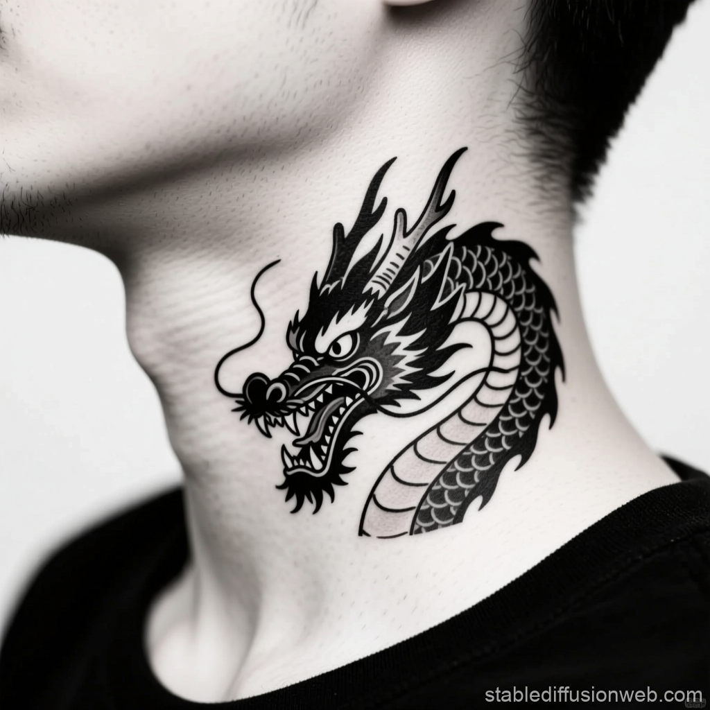 Minimalist Japanese Dragon Neck Tattoo