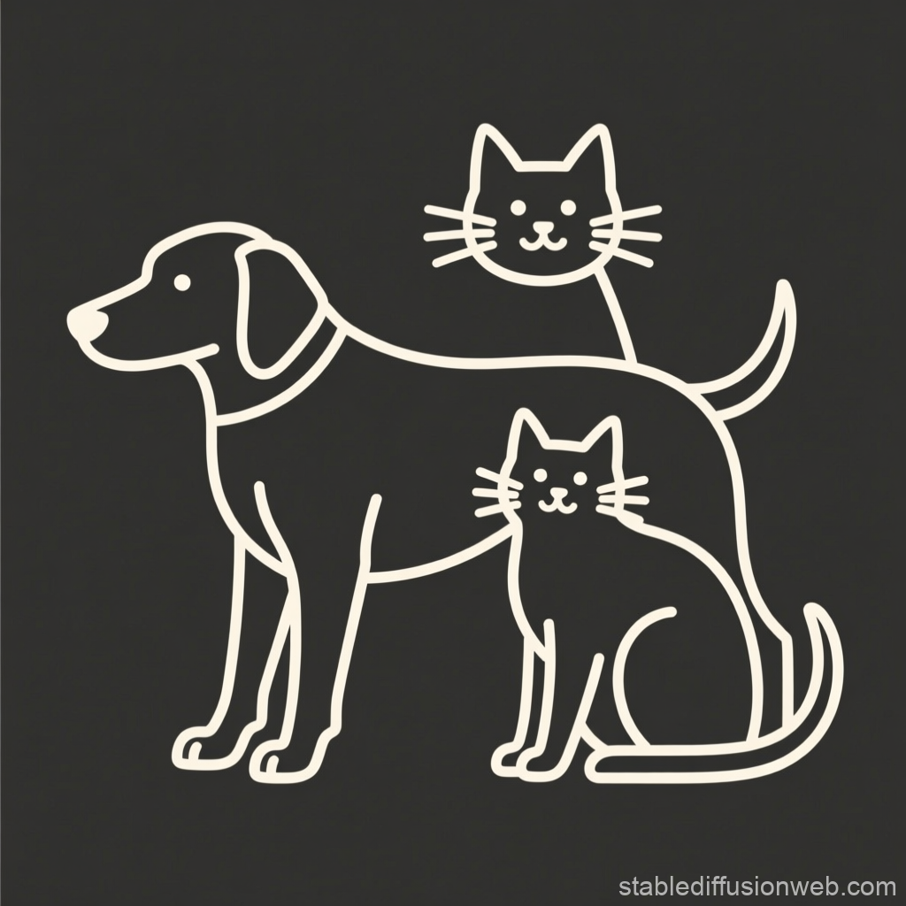 Minimalist Line Art of Dog and Cats