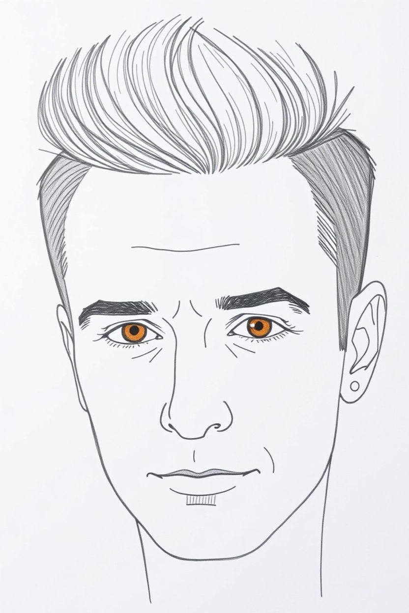 Minimalist Line Drawing of a Man with Orange Eyes