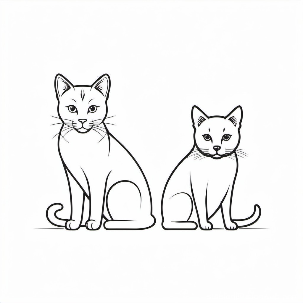 Minimalist Line Drawing of Two Cats Sitting