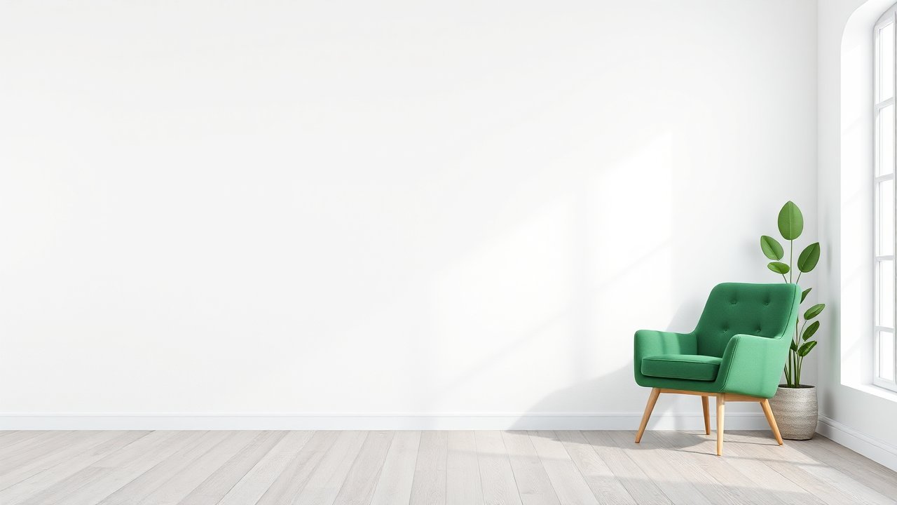 Minimalist Living Room with Green Armchair and Plant